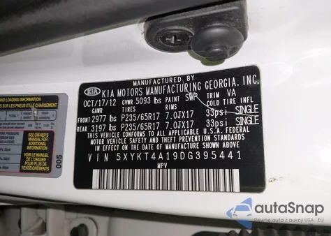 2013 Kia Sorento Lx из США, поврежденный, VIN 5XYKT4A19DG395441